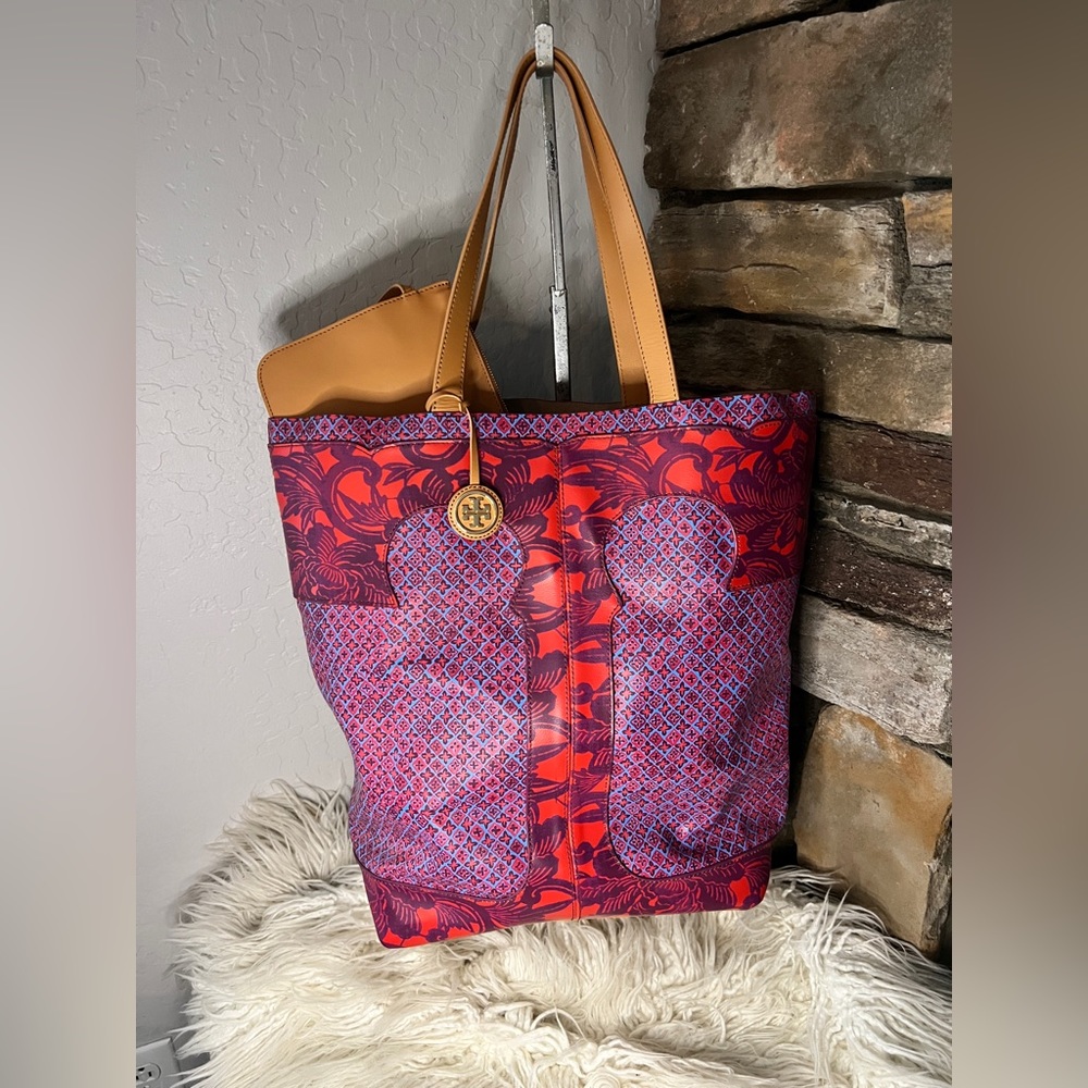Tory Burch, N/S tote bag, wildflower multi color, 12” (W), 17” (H), 5.5” (D)